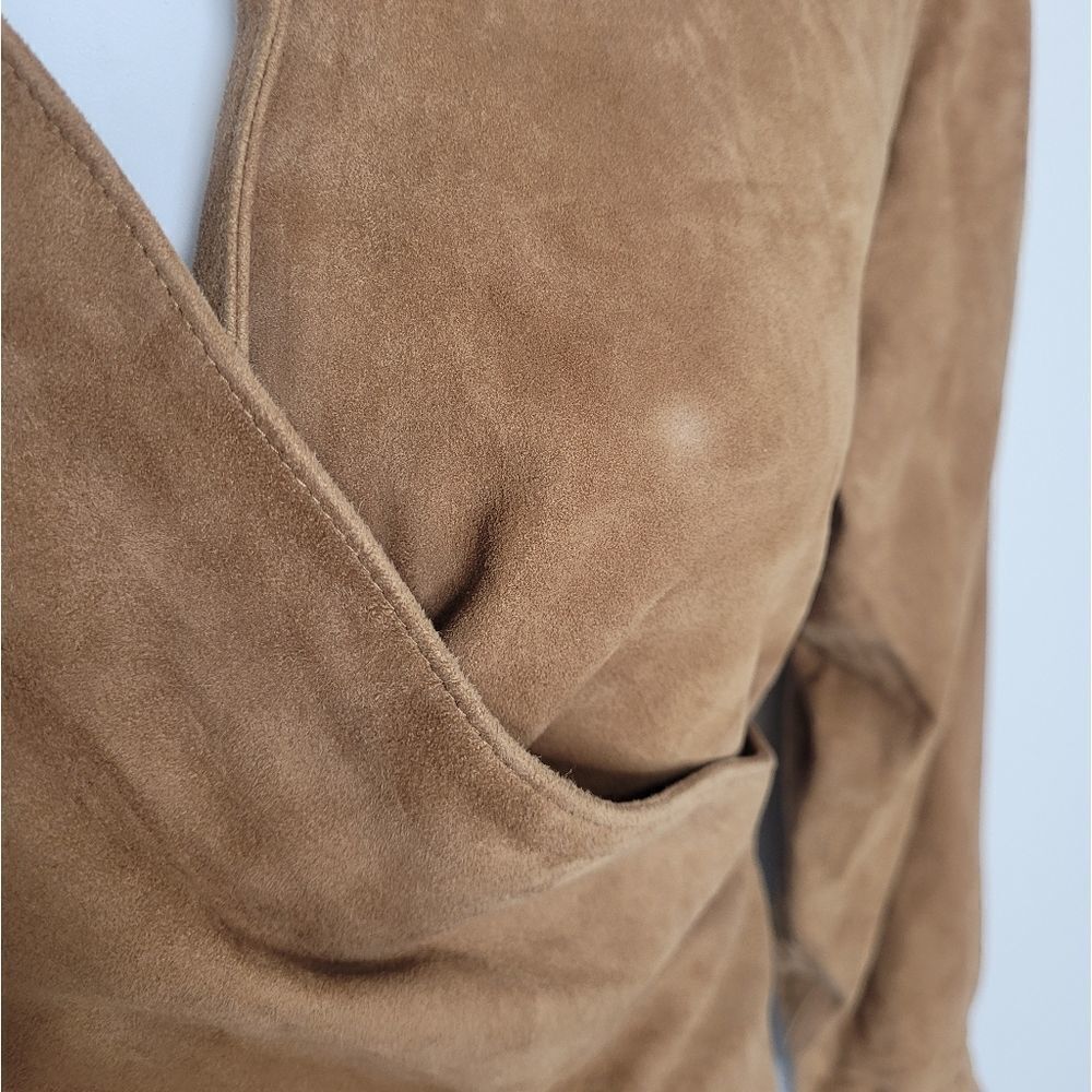 FACONNABLE Vintage 90s coat goatskin leather tan wrap jacket M - Picture 3 of 8